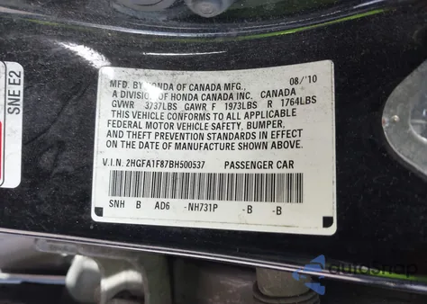 2011 Honda Civic Ex from USA, damaged, VIN 2HGFA1F87BH500537